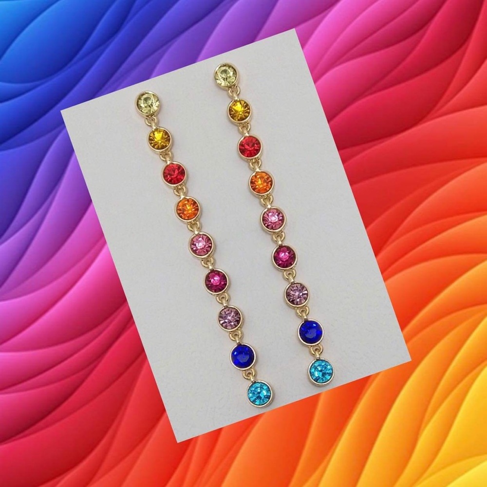 Rainbow Drop Rhinestone Statement Post Earrings
